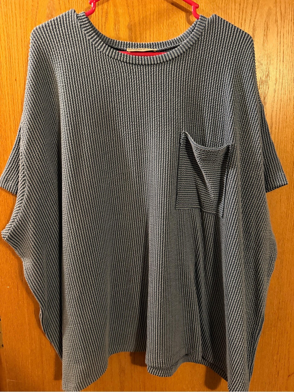 Zenana Outfitters Blue Ribbed Short-Sleeve Tunic with Pocket